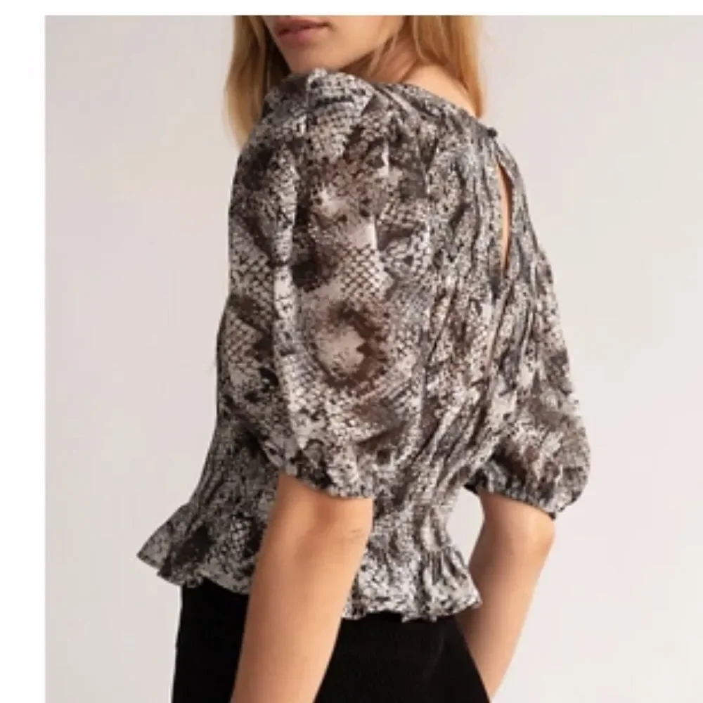 NWT Free People Xoxo Blouse in Gray & a few Brown Leopard